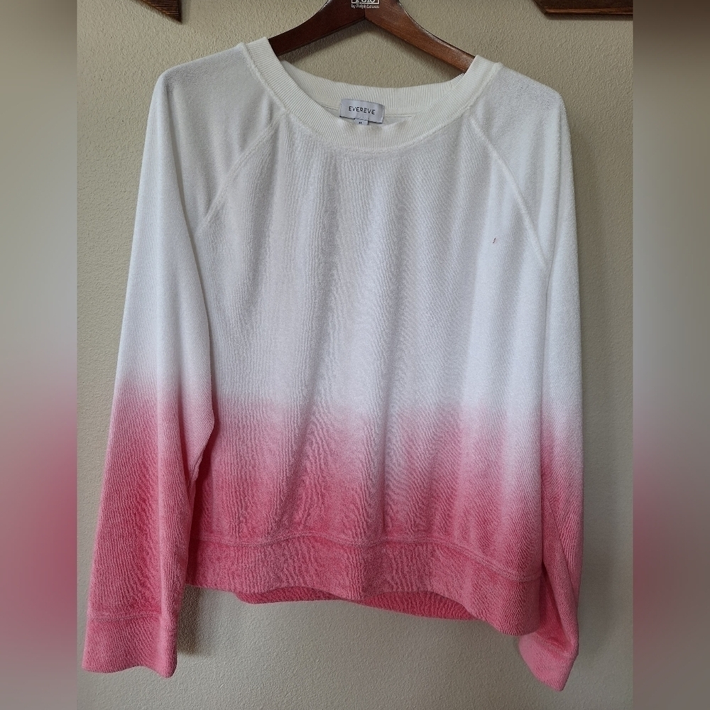 Evereve Womens White Pink Ombre Terry Cloth Long Sleeve Top. Size XL